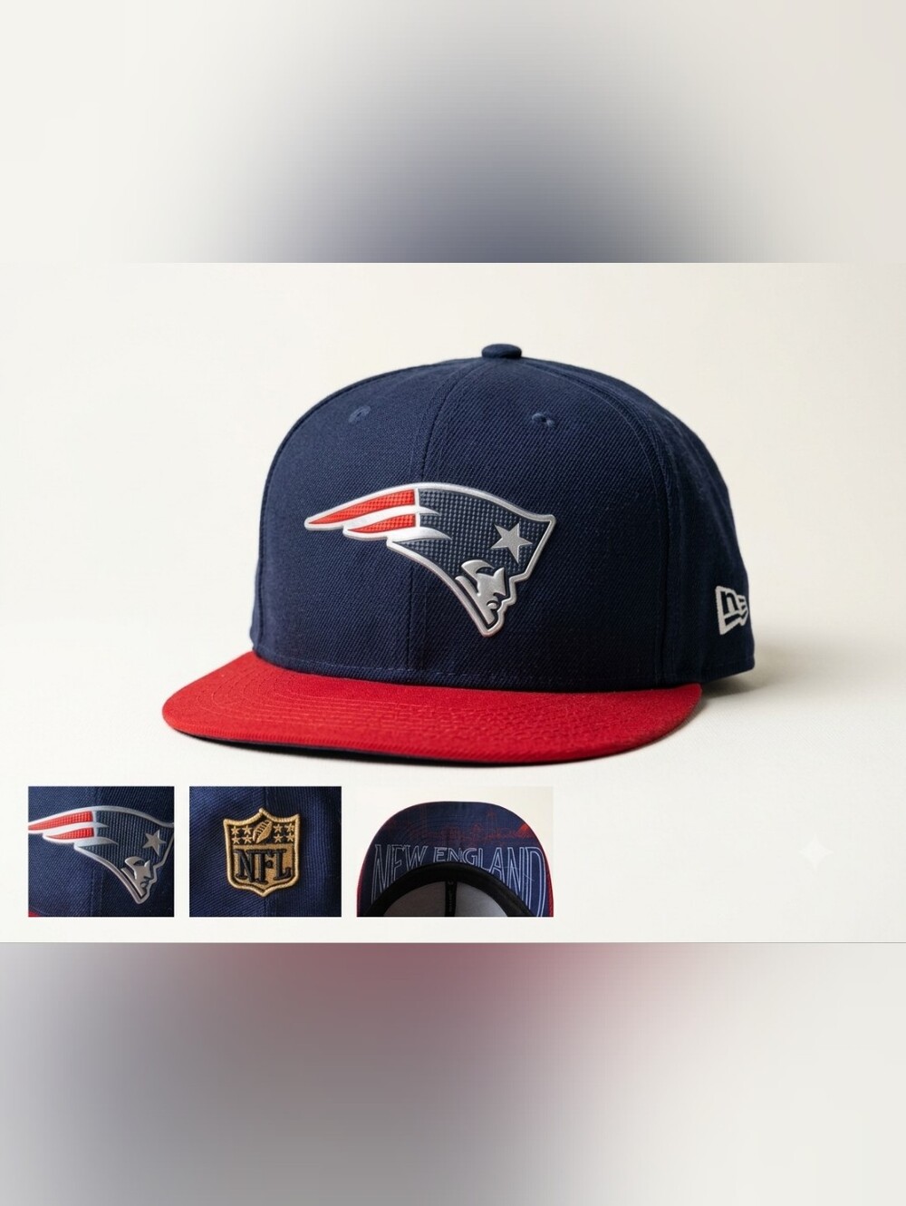 NFL Vintage New England Patriots Snapback Hat Chrome Logo City Skyline Underbrim